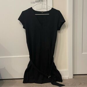 Massimo Dutti Black Sheath Dress V-Neck Short Sleeve